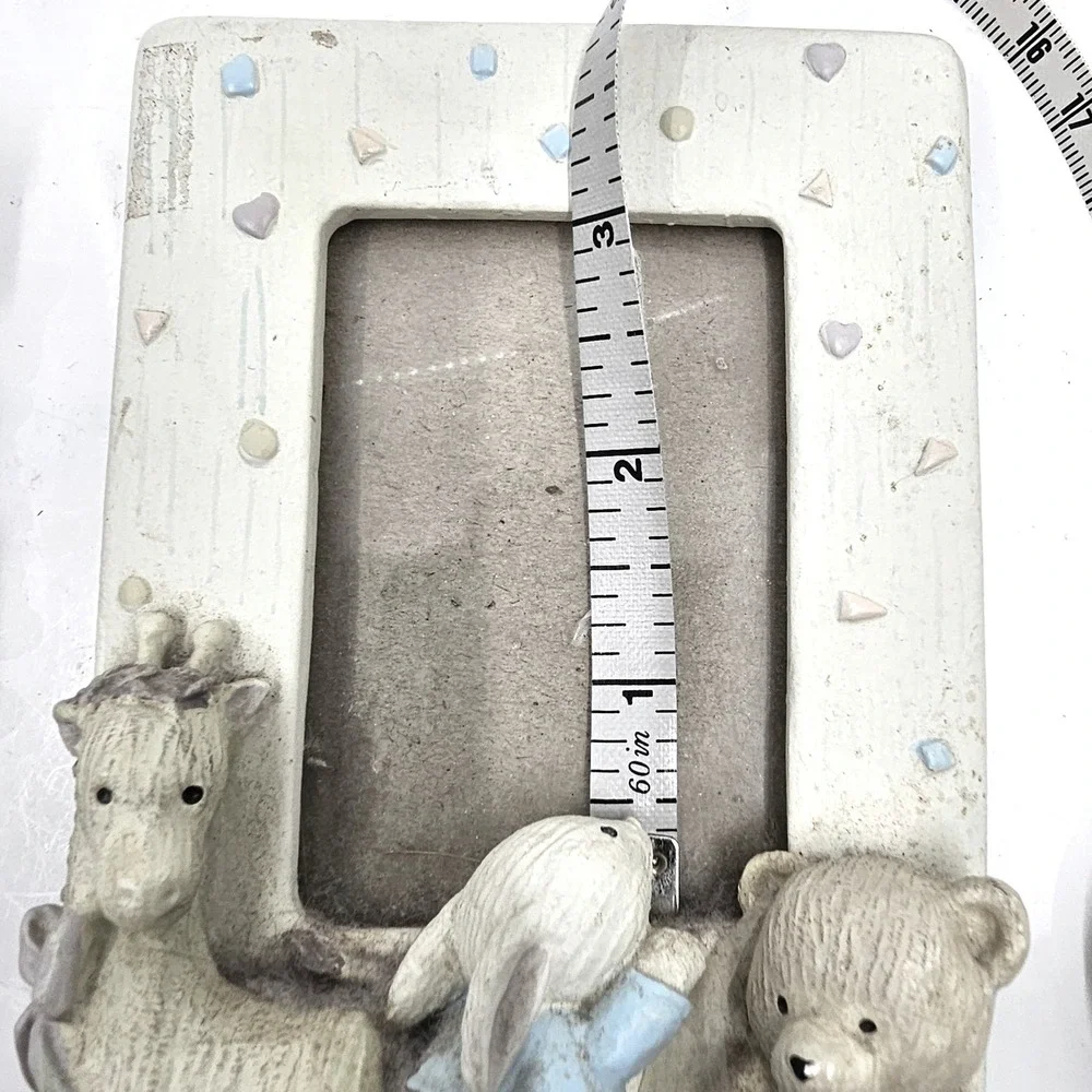 Vtg Burnes of Boston Nursery Picture Frames Teddy Bear Giraffe Bunny Set of 2